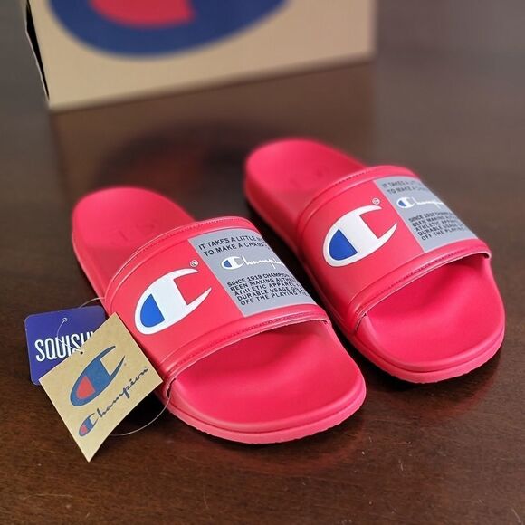 Champion Squishy Classic Sandals Soft Sole C Logo Men's Slides Red Gray New 10 - Picture 5 of 9